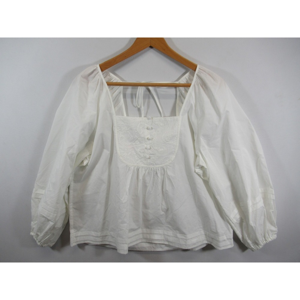 NEW Maurices Embroidered Milkmaid Top Women Large White Square Neck Cotton